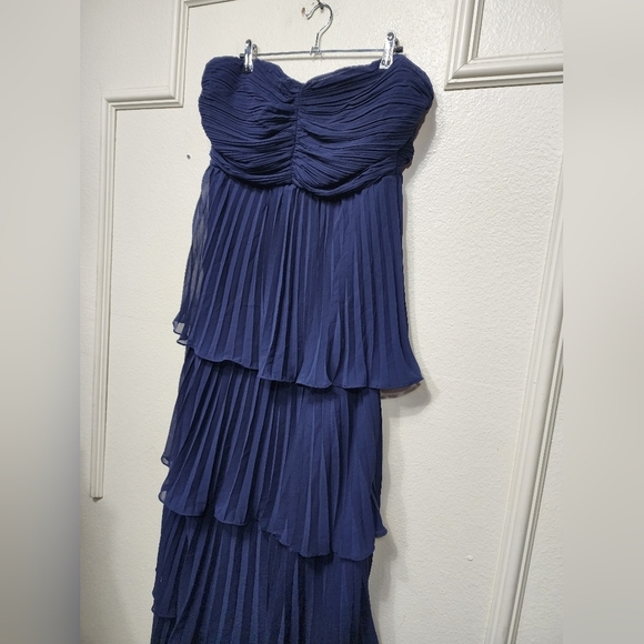 Lulus Seriously Sensational Navy Blue Strapless Tiered Maxi Dress Wedding Party - Picture 7 of 8